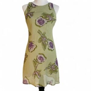 Green and purple floral mini dress